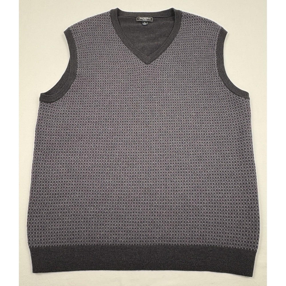 Saks Fifth Avenue Gray/Purple Geometric 100% Merino Wool Sweater Vest XL EUC